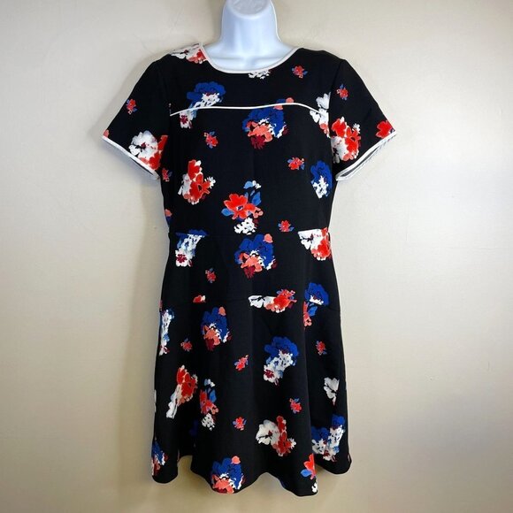 Vince Camuto Womens FLORAL Fit Flare Dress Size 10 Multicolor Short Sleeve Knit - Picture 1 of 13